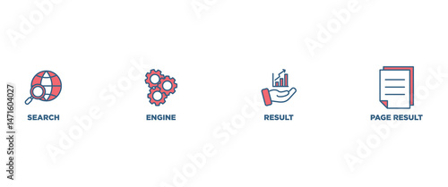 SERP banner web icon vector illustration concept for search engine result page with icon of web search, computer, search engine, mobile search, page result, and statistics graph