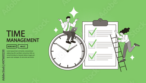 Time management checklist
Businessman managing time with checklist. Productivity and time planning concept.