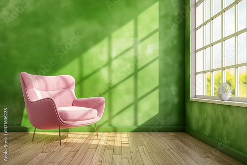 modern living room with green armchair