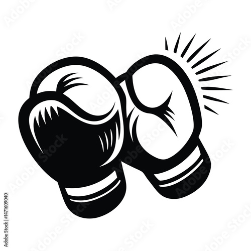 Hanging boxing gloves silhouette icon. Clipart image isolated on white background 