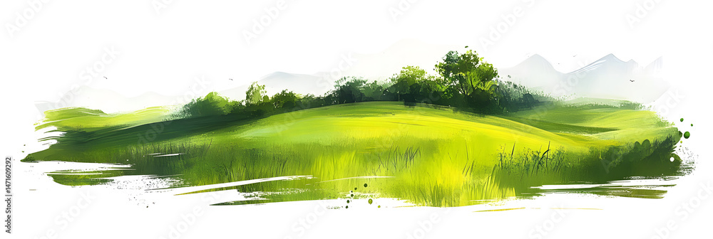 green grassland landscape isolated on white