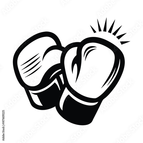Hanging boxing gloves silhouette icon. Clipart image isolated on white background 