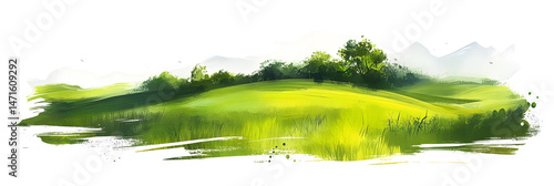 Obraz na płótnie green grassland landscape isolated on white w salonie