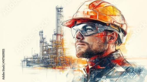 Wallpaper Mural Industrial worker in protective gear against a refinery backdrop. Torontodigital.ca