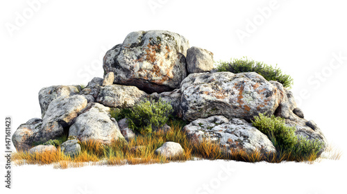 Obraz na płótnie savannah landscape featuring large rocky stone formations with grass isolated on white background. Suitable for marketing or business purposes w salonie