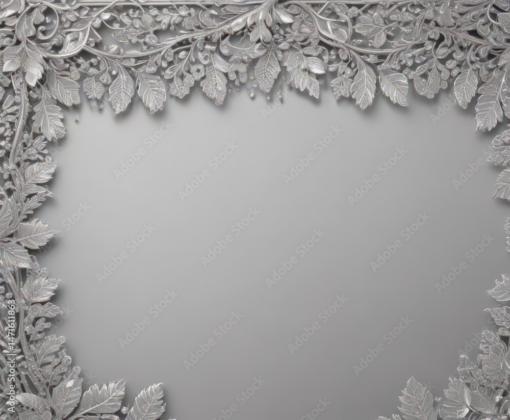 Fototapeta premium Luxurious silver leaf lace border, shimmering, intricate detail , elegant, ornament