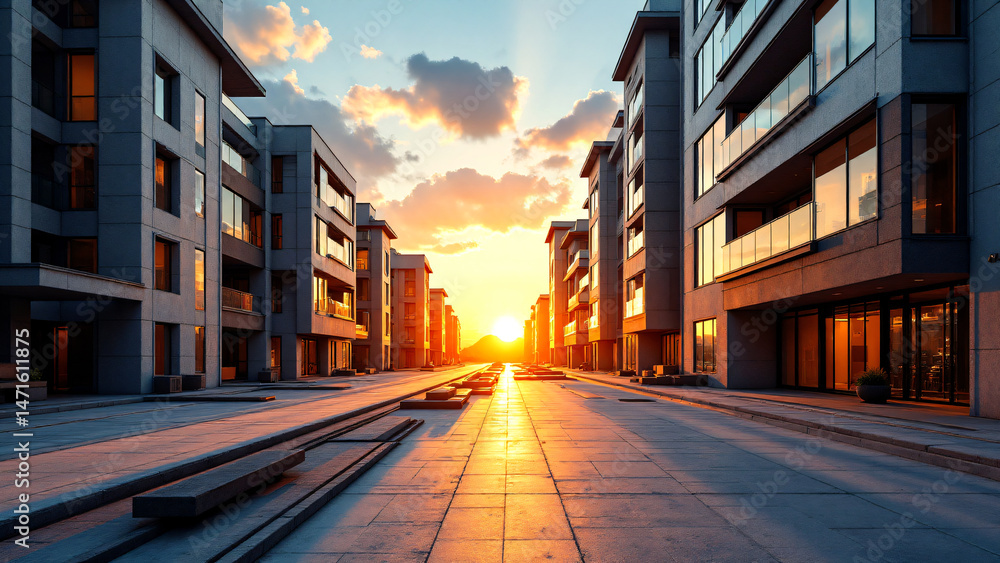 Obraz premium skyscrapers glass and sky view landscape Golden Sunrise Over Dynamic