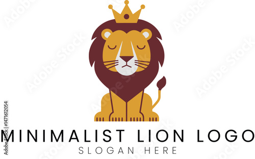 Adorable Minimalist Lion King Logo Design Illustration cute icon flat gold calm crown     