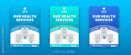 Medical healthcare table tent banner template. Display doctor service promotion on table, menu card for restaurant, billboard, rollup in abstract blue colorful shapes