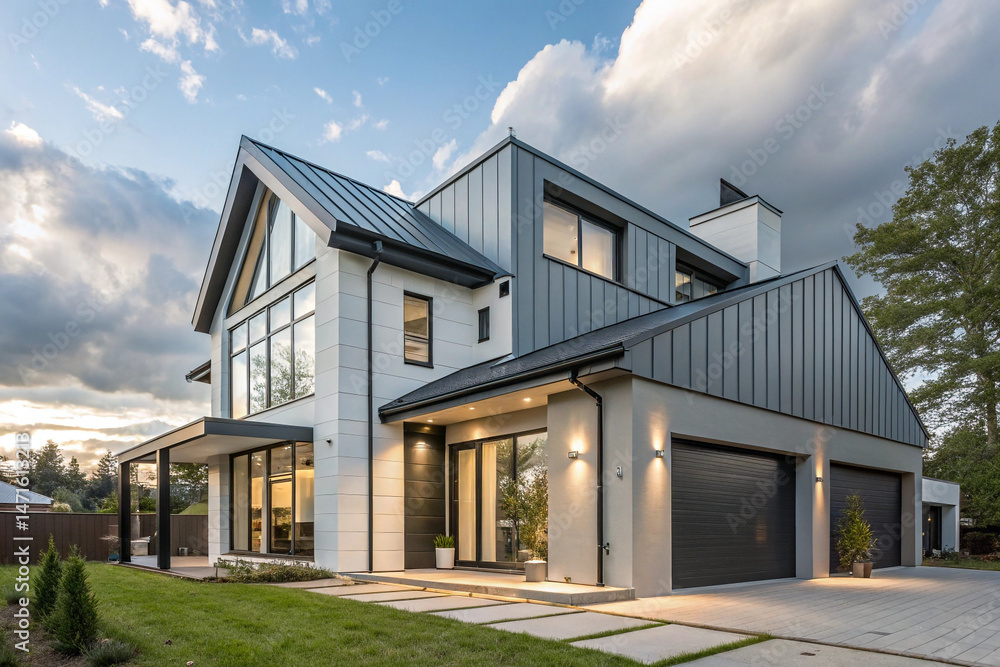 Modern architecture exterior view of a luxury home with contemporary design and stylish details Modern architecture exterior view of a luxury home with contemporary design and stylish details
