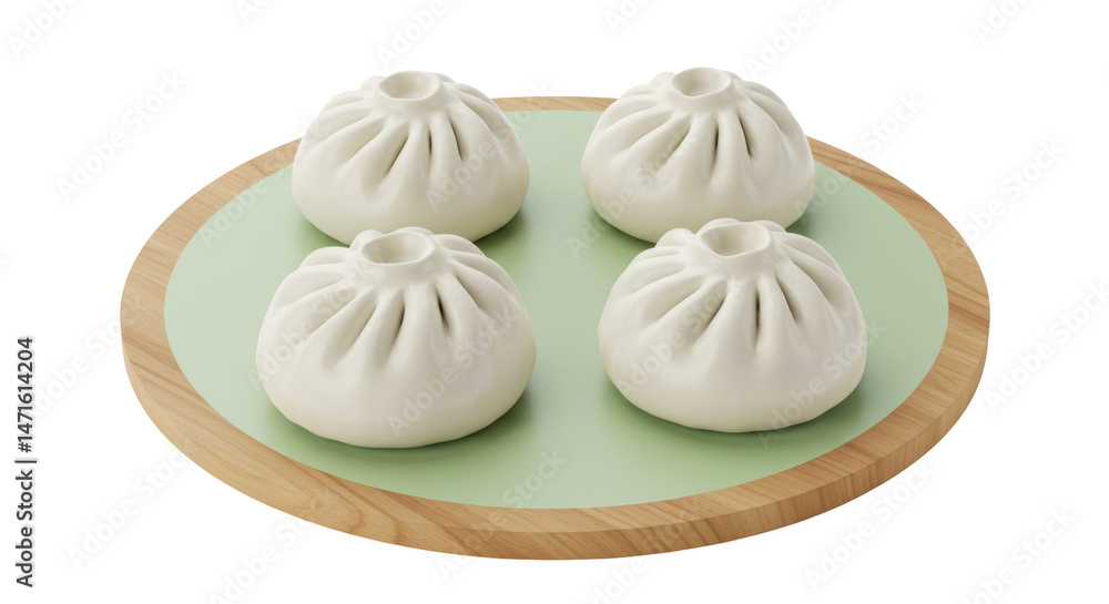 Fototapeta premium Isolated Steamed Buns on a Wooden Plate