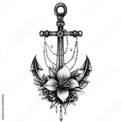 anchor silhouette , black a...