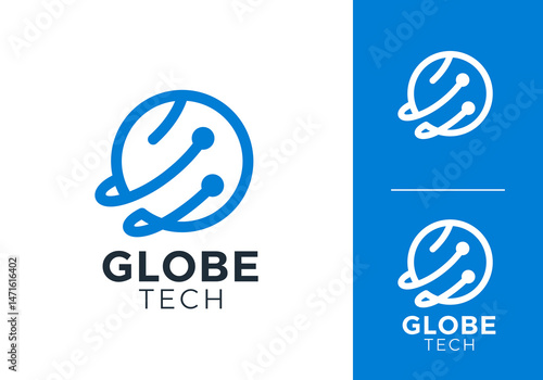 globe connection logo. molecule neuron network technology vector design concept	
