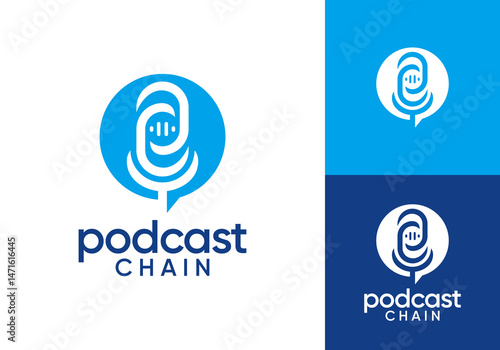 chain podcast logo. microphone talk communication icon design concept