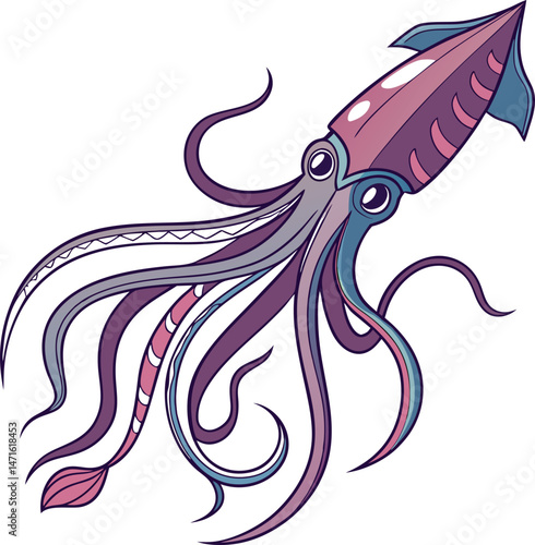 Colored Squid Design Illustration. Artistic Squid Design Graphic. Squid Design with Colorful Style. Bright Squid Design Art