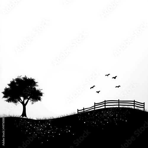 village silhouette , black ...