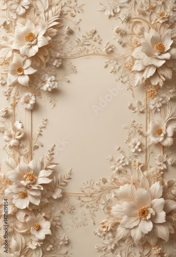 Intricate floral pattern, creamy backdrop, luxurious feel, premium, summer