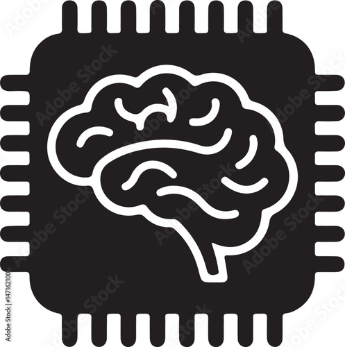 AI Brain Chip Icon. Vector Silhouette Design for Technology, Futuristic, and Innovation