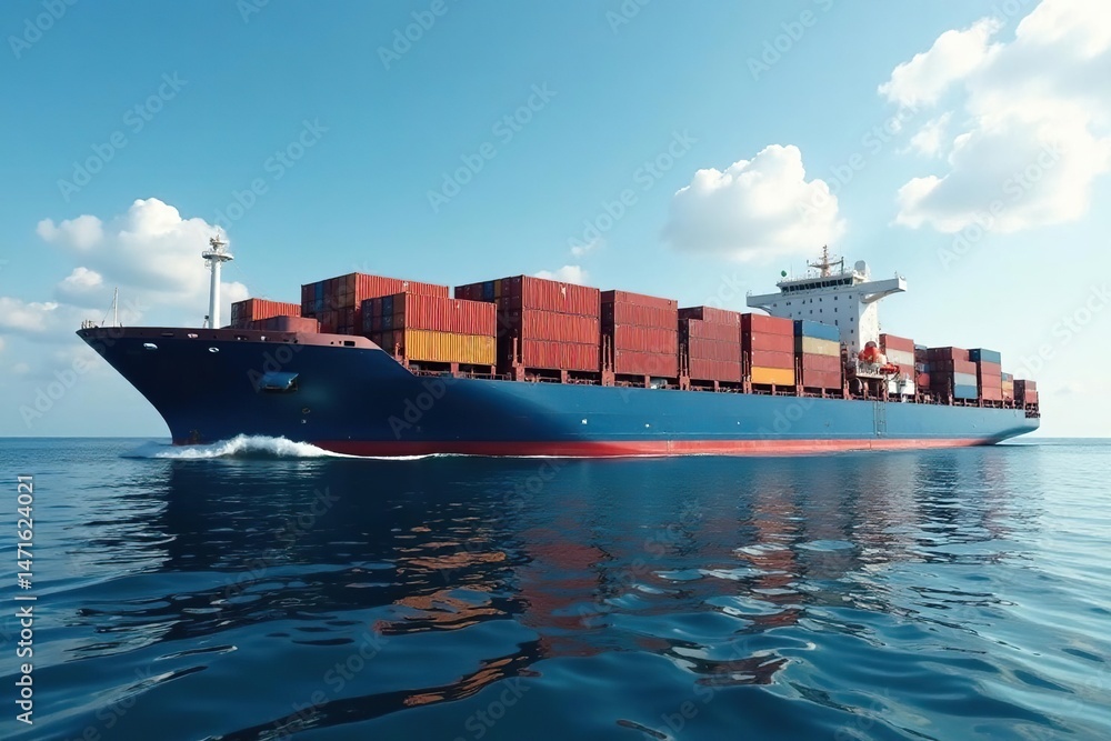 Fototapeta premium A large cargo ship at sea, carrying numerous shipping containers , world trade, goods