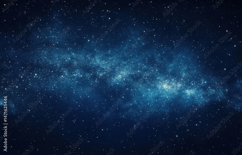 Naklejka premium A mesmerizing cosmic landscape featuring a dense cluster of stars and nebulae, painted in shades of deep blue and speckled with brilliant white points of light, creating a breathtaking : Generative AI