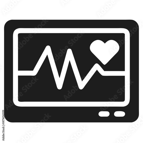 Minimalist heartbeat monitor icon in silhouette style indicating cardiac rhythm and health