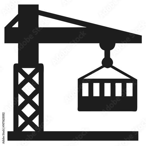 Vector silhouette illustration of a container crane representing port logistics and transportation.