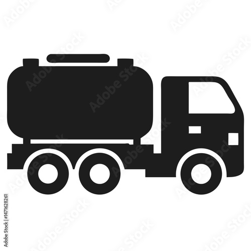 Black fuel delivery truck silhouette vector icon representing industrial transportation