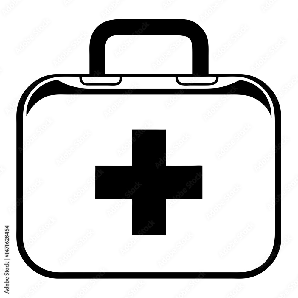 Black silhouette icon of a first aid box with a cross on a transparent background Black silhouette icon of a first aid box with a cross on a transparent background