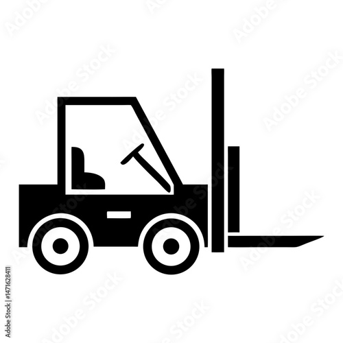 Black silhouette forklift icon for industrial design or related logistics projects
