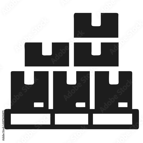 Black silhouette icon depicting a pallet with stacked boxes in a warehouse setting