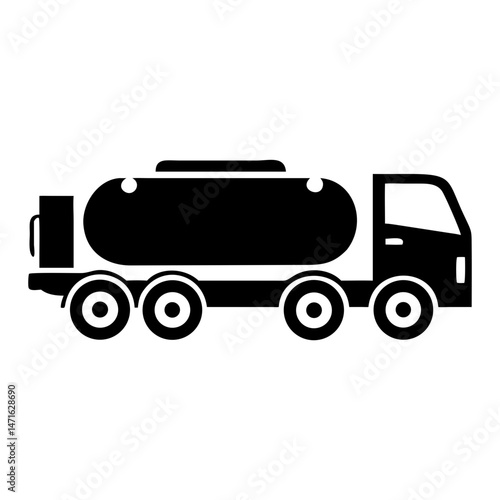 Black silhouette vector icon of a fuel delivery truck for transportation industry