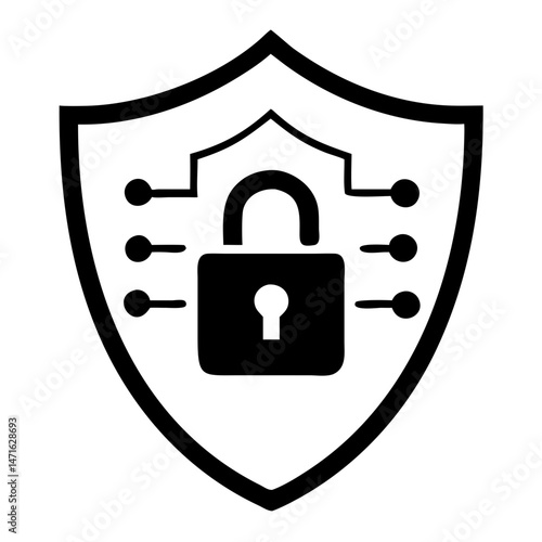 Black silhouette vector icon of a shield with padlock illustrating security