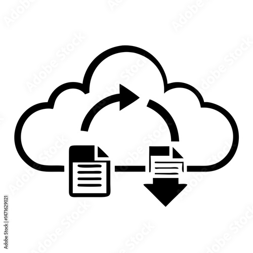 Flat style black silhouette vector icon depicting cloud computing elements