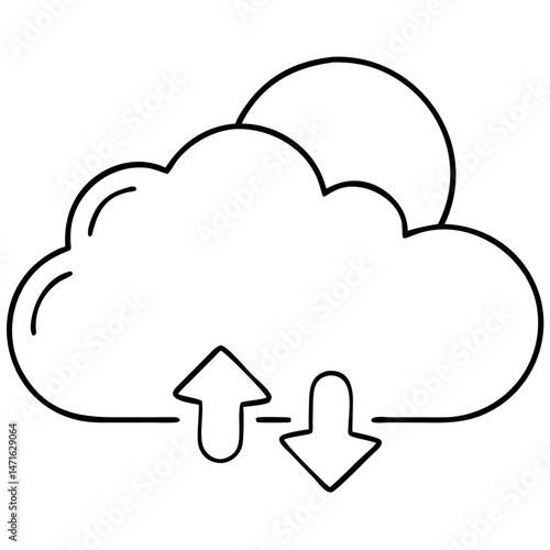 Flat style vector icon depicting cloud computing silhouette with clouds and data