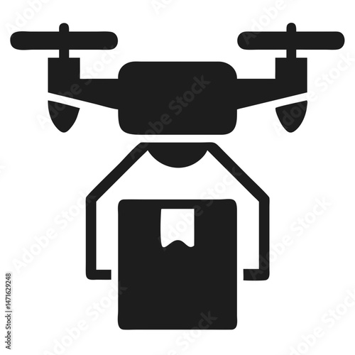 Futuristic drone delivering package icon with transparency for logistics and shipping