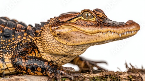 American Alligator Juvenile Isolated on White Background, Close-up Portrait