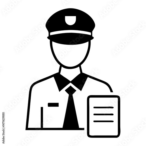 Minimalist black silhouette representing a customs officer and document icon for illustration