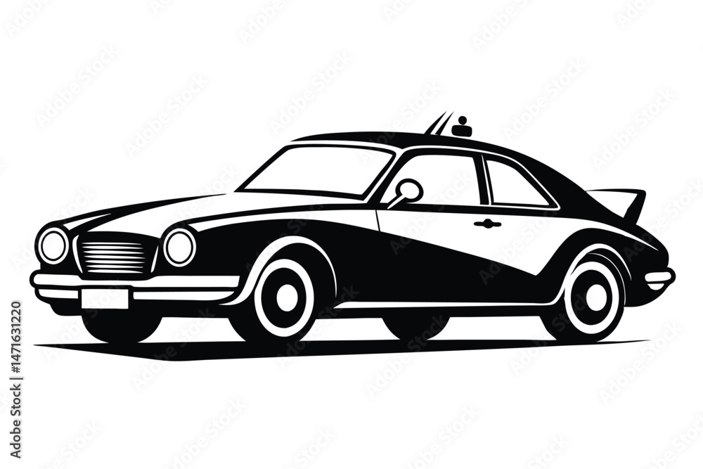 Fototapeta premium Classic black and white police car with vintage style is displayed on white