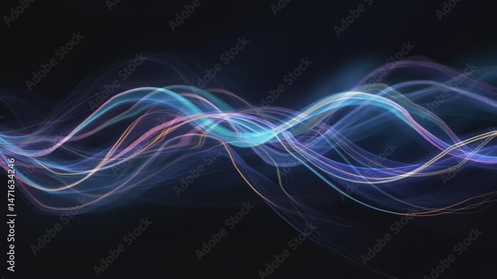 Abstract wave form design with a black background. The image evokes a sense of technology and modernity with its soft, flowing lines Abstract wave form design with a black background. The image evokes a sense of technology and modernity with its soft, flowing lines