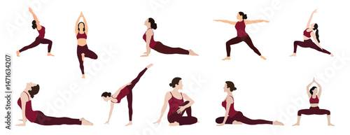 Ten yaga poses set of yaga vector illustraton 
