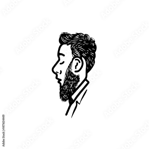 Profile illustration of a young man with a beard in a minimalist style on a white background
