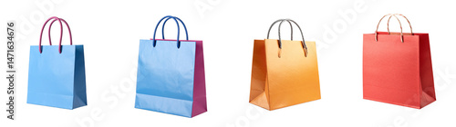 Colorful Shopping Bags Isolated on Transparent Background Retail and Commerce Concept