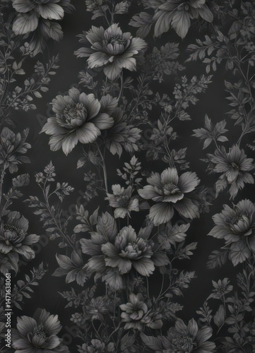 Wallpaper Mural Small-scale charcoal floral wallpaper, intricate botanical details, dark floral, seamless pattern, minimal Torontodigital.ca