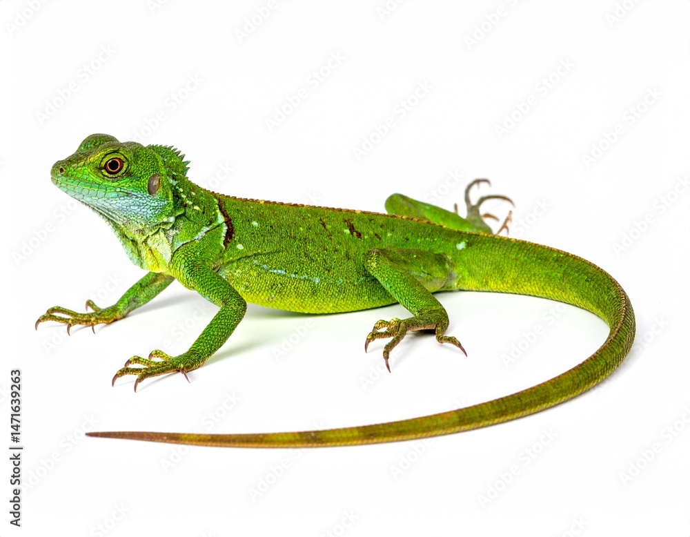 Fototapeta premium green lizard on white background