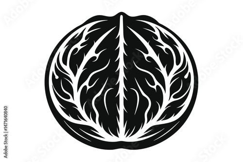Abstract walnut silhouette showcases intricate internal details in black and white art