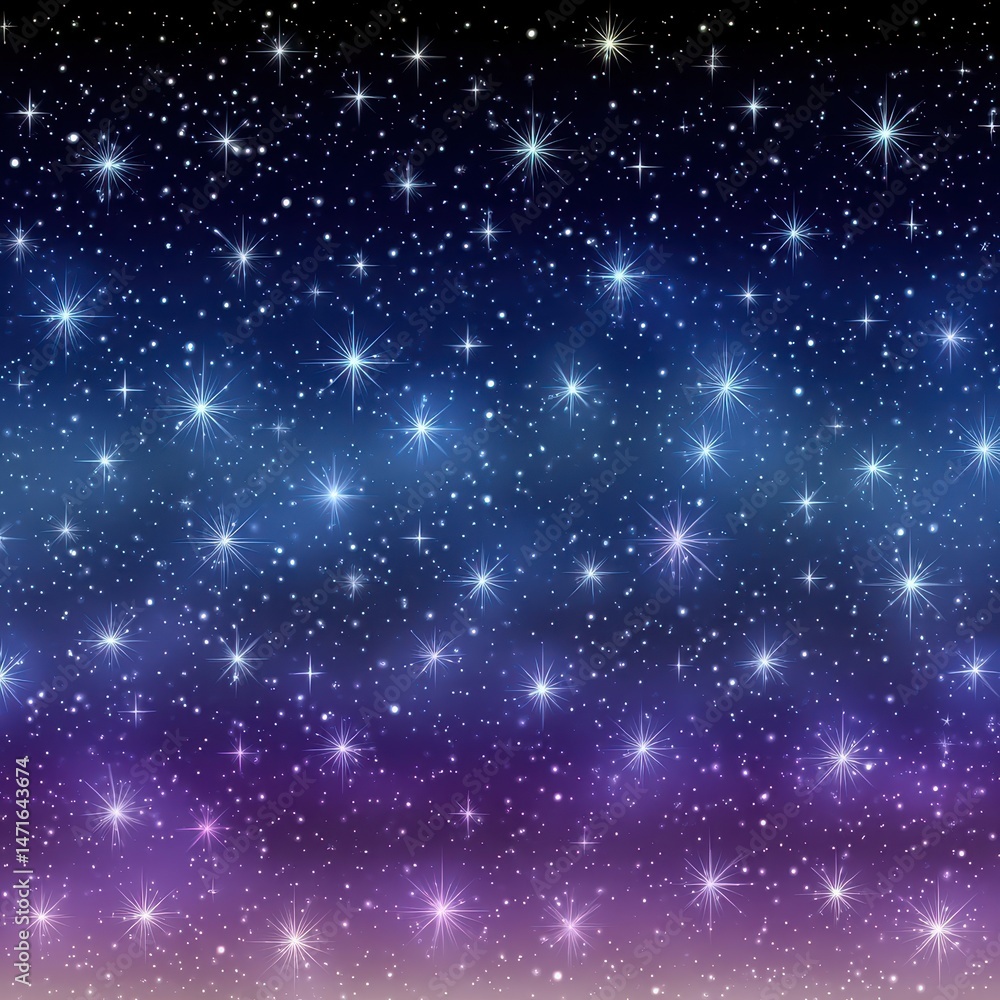 Fototapeta premium Cosmic Night Sky Twinkling Stars and Nebulae in Blue, Purple, and Pink