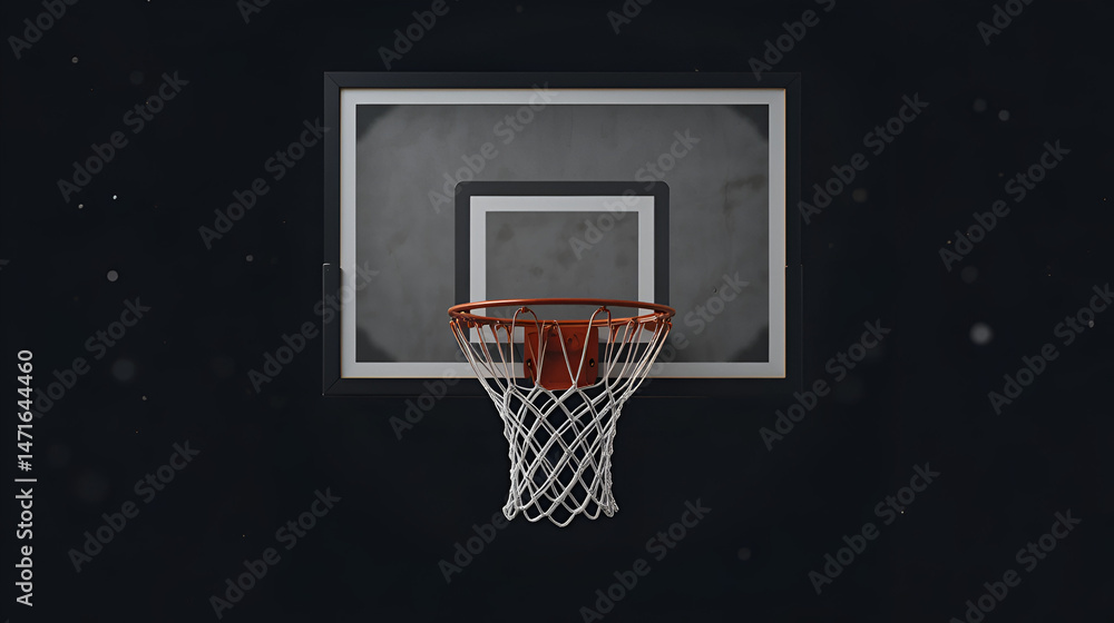 Basketball hoop isolated on black background. Horizontal sport theme poster, greeting cards, headers, website and app Basketball hoop isolated on black background. Horizontal sport theme poster, greeting cards, headers, website and app