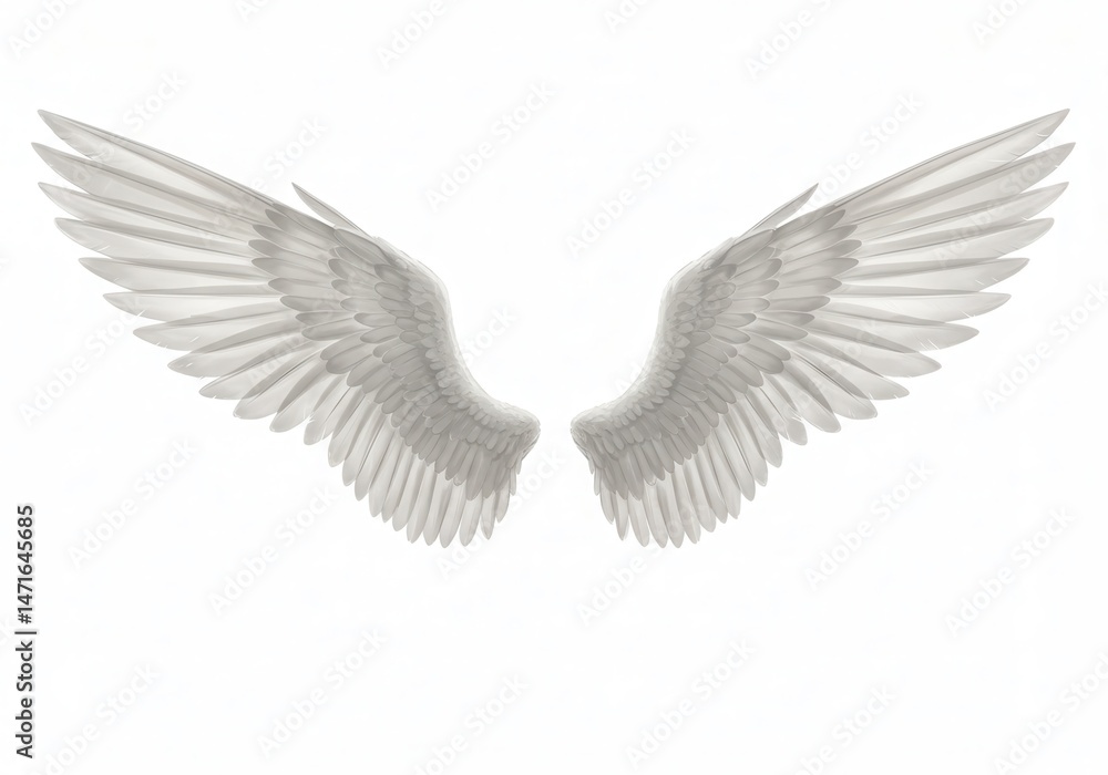 Naklejka premium Delicate white angel wings spread wide against a bright, clean background for a heavenly effect