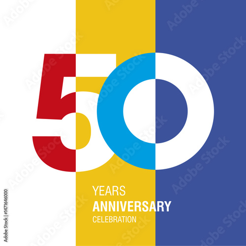Anniversary logo design. Modern negative space set of numbers. 50 years colorful multicolored white vector illustration