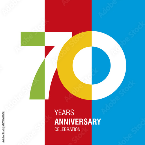 Anniversary logo design. Modern negative space set of numbers. 70 years colorful multicolored white vector illustration